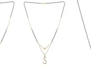 Gold Plated Traditional Black Bead Single Line American Diamond Pendant Mangalsutra for Women(Combo) Pack of 3 MS-7-1-40