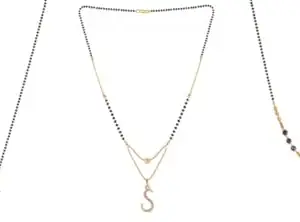 Gold Plated Traditional Black Bead Single Line American Diamond Pendant Jewellary set for Women(Combo) Pack of 3 MSCN-23-1-23-
