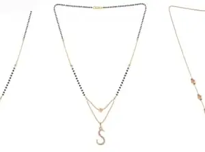 Gold Plated Traditional Black Bead Single Line American Diamond Pendant Jewellary set for Women(Combo) Pack of 3 MSCN-5-1-34- New