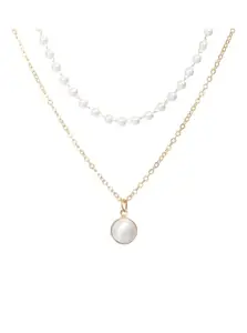 Stylish Korean Chain Pendant Necklace for Girls and Women (Golden Double Layered Pearl Necklace)