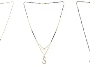 Gold Plated Traditional Black Bead Single Line American Diamond Pendant Jewellary set for Women(Combo) Pack of 3 MSCN-45-1-16-