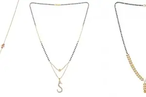 Gold Plated Traditional Black Bead Single Line American Diamond Pendant Mangalsutra for Women(Combo) Pack of 3 MS-40-1-4