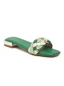 Bruno Manetti women's Green Slipon Braided Design Flat Sandal