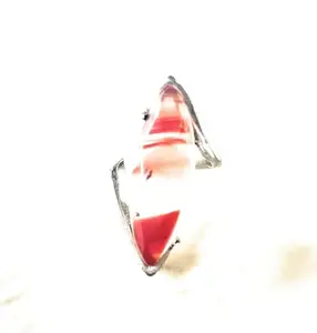 Vintage Ring with Red and White Agate Stone, Marquise Cut, Handcrafted Design