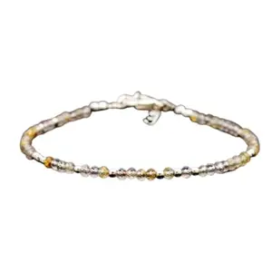 LKBEADS Silver Plated Bracelet with Multicolor Faceted Rutile Quartz Beads – Rondelle 2-2.5mm – 7 inch Adjustable – For Men & Women|LK_STACK_06021
