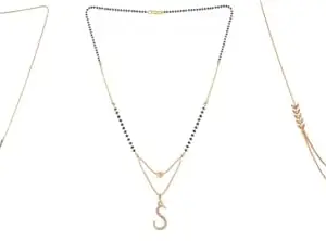 Gold Plated Traditional Black Bead Single Line American Diamond Pendant Jewellary set for Women(Combo) Pack of 3 MSCN-45-1-30-