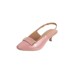 Mochi Women Pink Patent Leather Slingback Kitten Heel Pump Shoes UK/7 EU/40 (31-769)