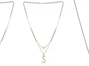 Gold Plated Traditional Black Bead Single Line American Diamond Pendant Jewellary set for Women(Combo) Pack of 3MCN-7-1-25-/