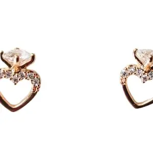 Heart-Shaped Crystal Stud Earrings, Rose Gold Plated, Cubic Zirconia,heart shape,ad studed with solitaire crystal crown headed demifing ear studs, DEMI FYING JEWELLERY COLLECTION
