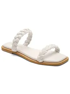 Bruno Manetti women's White Slipon Back open Braided Design Sandal