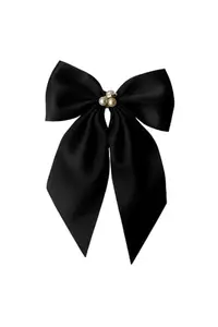 Bow Hair Clip – French Barrette Style with Pearl & Gold Ring Center – Hair Accessory for Women and Girls – Perfect for Party, School & Photoshoots