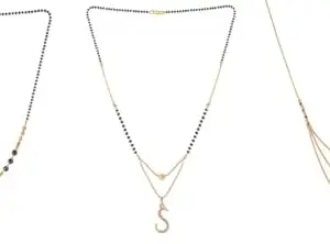 Gold Plated Traditional Black Bead Single Line American Diamond Pendant Jewellary set for Women(Combo) Pack of 3 MSCN-29-1-30-