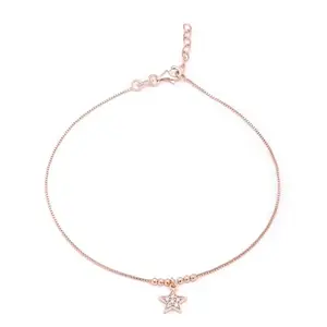 ZAVYA 925 Sterling Silver Cubic Zirconia CZ Designer Star Rose Gold Plating Anklet (Single) | Gift for Women & Girls | With Certificate of Authenticity & 925 Hallmark | Gift for Women & Girls