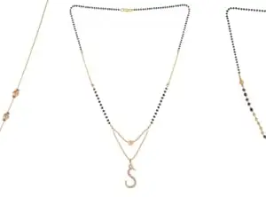 Gold Plated Traditional Black Bead Single Line American Diamond Pendant Jewellary set for Women(Combo) Pack of 3MCN-40-1-18-/