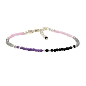 LKBEADS Black Tourmaline, Rose Quartz, Amethyst & Labradorite bracelet with Silver clasp - 2-2.5mm Rondelle beads- Faceted Cut -7 Inch Adjustable Bracelet– Healing, Fashion, Gift, Spiritual, Yoga|LK_STACK_07196