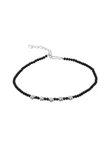Atibelle silver- plated & black -white beaded floral- shaped anklet