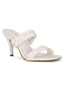Bruno Manetti Women's white slipon back open heels with two strap woven Sandals