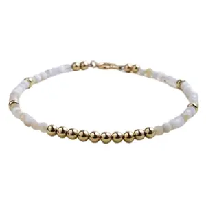 LKBEADS Gold Plated Bracelet with White Smooth White Opal Beads – Round 3mm – 7 inch Adjustable – For Men & Women|LK_STACK_06661