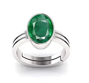 Kirti Sales Gems 6.00 Carat Certified Natural Zambian Emerald Panna Silver Plated Rectangle panchdhatu Adjustable Ring for Women's and Men's