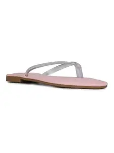 Inc.5 Womens Pink Transparent T-Strap Casual Flat Sandals