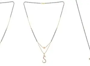 Gold Plated Traditional Black Bead Single Line American Diamond Pendant Jewellary set for Women(Combo) Pack of 3 MSCNC-54-1-43-