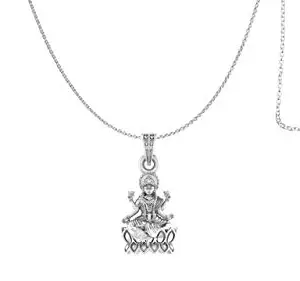 Akshat Sapphire Sterling Silver (92.5% purity) Goddess Laxmi Ji Chain Pendant (Pendant with Anchor/ Cable Chain) for Men & Women Pure Silver Lord Laxmi Ji Chain Locket for Health & Wealth