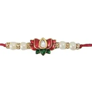 Lotus Rakhi Bracelet with Pearls, Rakhi Gift for Brother for Raksha Bandhan