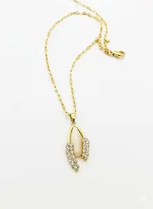 Gold-Plated Crystal Pendant Necklace with Chain, Delicate Wishbone Design, Adjustable Length