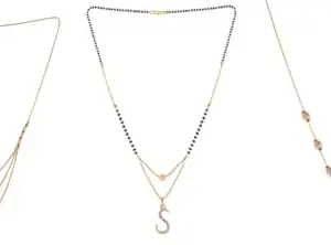 Gold Plated Traditional Black Bead Single Line American Diamond Pendant Jewellary set for Women(Combo) Pack of 3MCN-39-1-33-/