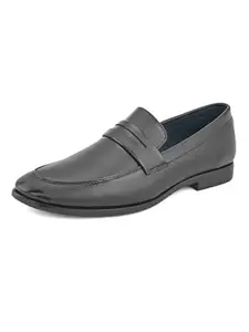 FENTACIA Black Leather Moccasin Formal Shoes for Men - 6 UK