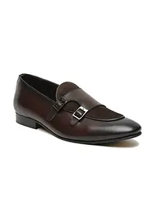 TEAKWOOD LEATHERS Teakwood Genuine Real Leather Men's Slip-ons Monk Strap Formal Shoes(Dark Brown1, 42)