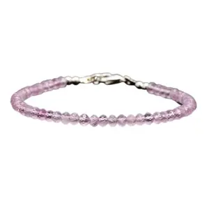 RRJEWELZ Rose Quartz Round Beaded Bracelet – Faceted 3mm Pink Stones with Silver Lock – 7 Inch Adjustable link Bracelet for Men & Women|LCBR_RR_05864