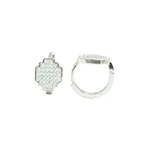Rajasthan Gems Fashion Hoop Huggies Bali Earrings white zircon stones white Gold Rhodium design