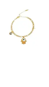 Hoshi and Hearts Evil Eye Charm Bracelet, Gold-Plated Stainless Steel