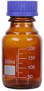 Salco Reagent Narrow Mouth Bottle with Screw Cap Heat Resistant Borosilicate 3.3 Glass with Graduation & GL 45 Cap Closure - Amber (250 ML)