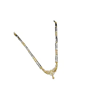 Gold Plated Black Bead Mangalsutra for Women with Heart-Shaped Designer Pendant & CZ Stones | 18 Inch Fashion Wear & Wedding Jewelry (D-77)