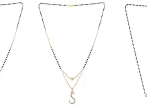 Gold Plated Traditional Black Bead Single Line American Diamond Pendant Jewellary set for Women(Combo) Pack of 3MCN-6-1-12-/