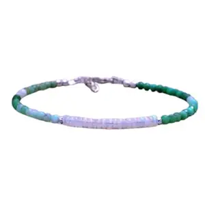 LKBEADS Natural Round Shape Smooth Cut Beads Stretchable Bracelet for Men & Women Ethiopian Opal & Chrysophrase Round & Tyre Faceted & Smooth Multicolor 7 Inch Adjustable Bracelet