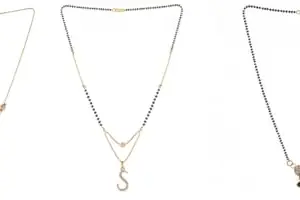 Gold Plated Traditional Black Bead Single Line American Diamond Pendant Jewellary set for Women(Combo) Pack of 3MCN-41-1-46-/