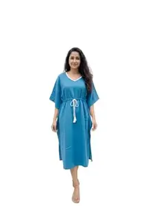 Crafts Moda Cotton Kaftan for Women - Loungewear Relaxed Fit Midi Dress - Kantha Work