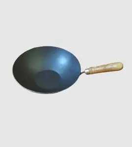 Karthik Iron kadai Wooden Handle Work for Chinese Cooking and Deep Frying (26.5cm,10.5inch,1.5kg,Height 41cm)