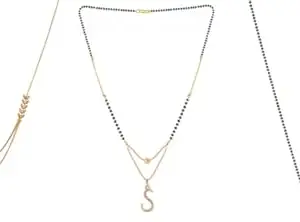 Gold Plated Traditional Black Bead Single Line American Diamond Pendant Jewellary set for Women(Combo) Pack of 3 MSCN-37-1-25- New