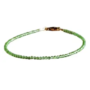 LKBEADS Gold Plated Bracelet with Green Smooth Peridot Beads – Round 2mm – 7 inch Adjustable – For Men & Women|LK_STACK_05343