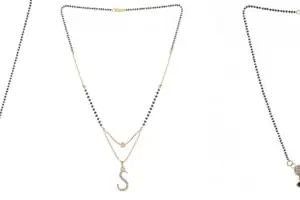 Gold Plated Traditional Black Bead Single Line American Diamond Pendant Jewellary set for Women(Combo) Pack of 3MCN-23-1-47-/