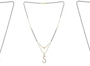 Gold Plated Traditional Black Bead Single Line American Diamond Pendant Jewellary set for Women(Combo) Pack of 3MCNC-48-1-39-/