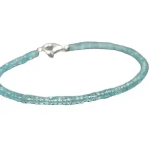 RRJEWELZ Natural Apatite 3mm Rondelle Shape Faceted Cut Gemstone Beads 7 Inch Silver Plated Clasp Bracelet For Men, Women. Natural Gemstone Link Bracelet. | Lcbr_00602