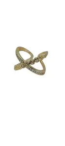 Crisscrossed Golden Embellished Adjustable Anti Tarnish Ring For Women And Girls