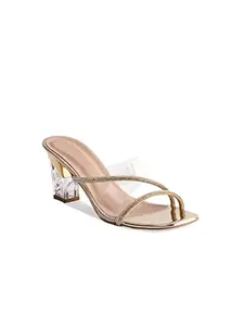 ERIDANI Women's Faux Leather Alaya Fashion Heeled Sandal (Gold, 2Uk)