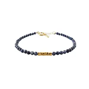 RRJEWELZ Blue Sapphire Bracelet for Men & Women – 3mm Round Faceted Blue Beads – 7 inch Adjustable with Gold Plated Clasp – Healing, Fashion, Gift, Spiritual, Yoga|LCBR_RR_01627