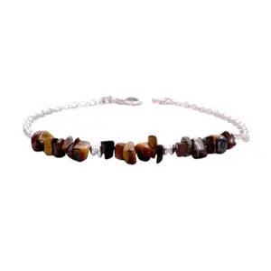 RRJEWELZ Tigers Eye Nugget Beaded Bracelet – Smooth 3-5mm Brown Stones with Silver Lock – 7 Inch Adjustable link Bracelet for Men & Women|LCBR_RR_06404